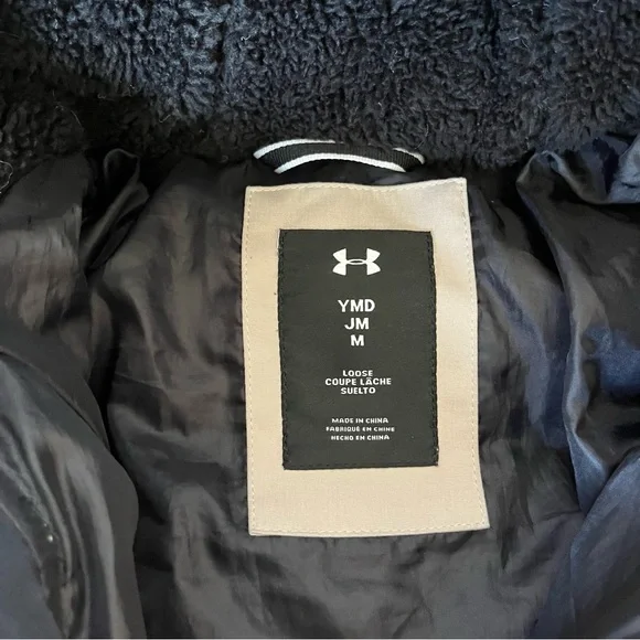 Under Armour Boys' Black and Tan Hooded Winter Puffer Coat - size Youth Medium - Picture 3 of 3